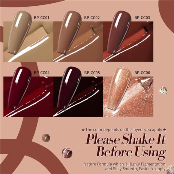 Fall & Winter Gel Nail Polish Set – Burgundy, Wine, Caramel, Coffee – 6PCS, 7ML - Picture 2 of 8